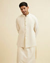 alt message - Manyavar Men Warm White Sequinned Jaal Patterned Jacket image number 0